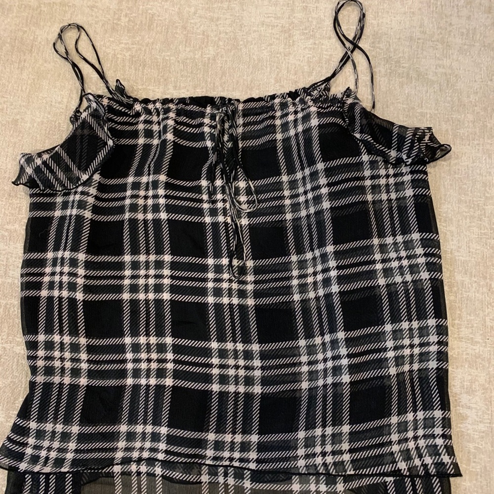 Fuzzy Cardigan, Plaid Tank, Necklace, Beanie - Picture 3 of 8
